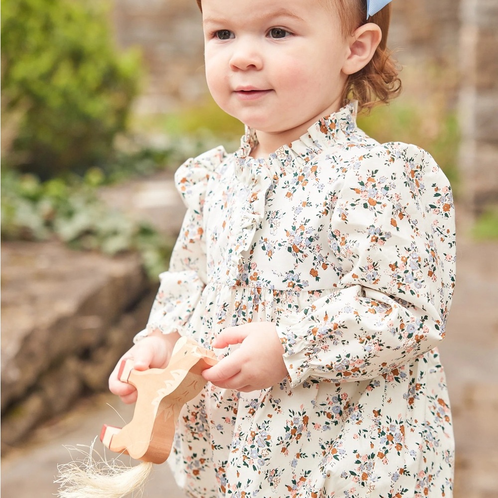 Little English Floral One Piece - Cream and Blue, Fall outfit 3M